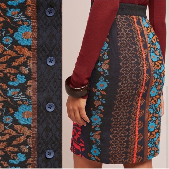 Anthropologie Dolan Patchwork Floral Geometric Boho Button Center Skirt medium - Picture 11 of 11